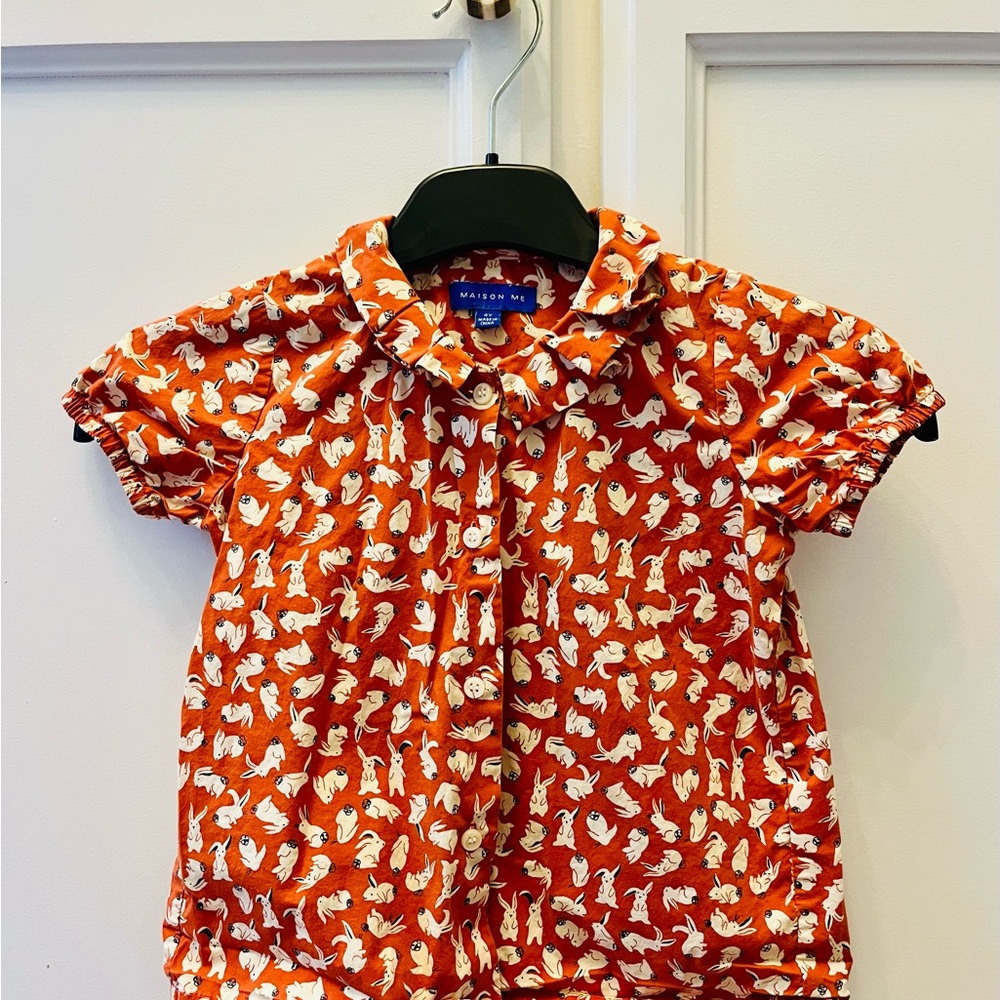 Maison Me Orange Bunny Print Shirt